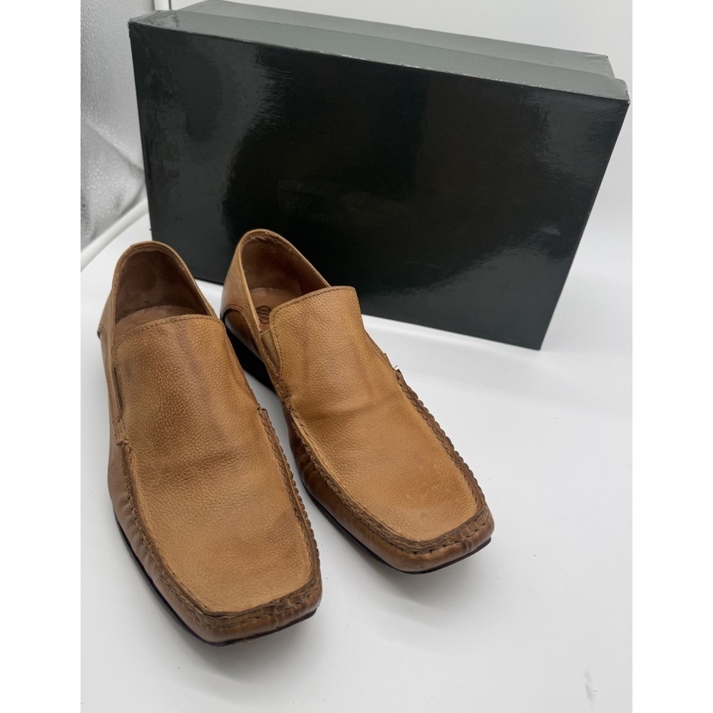 Spatarella‎ Made In Italy Tan Pebbled Leather Driver Loafers Square Toe Mens